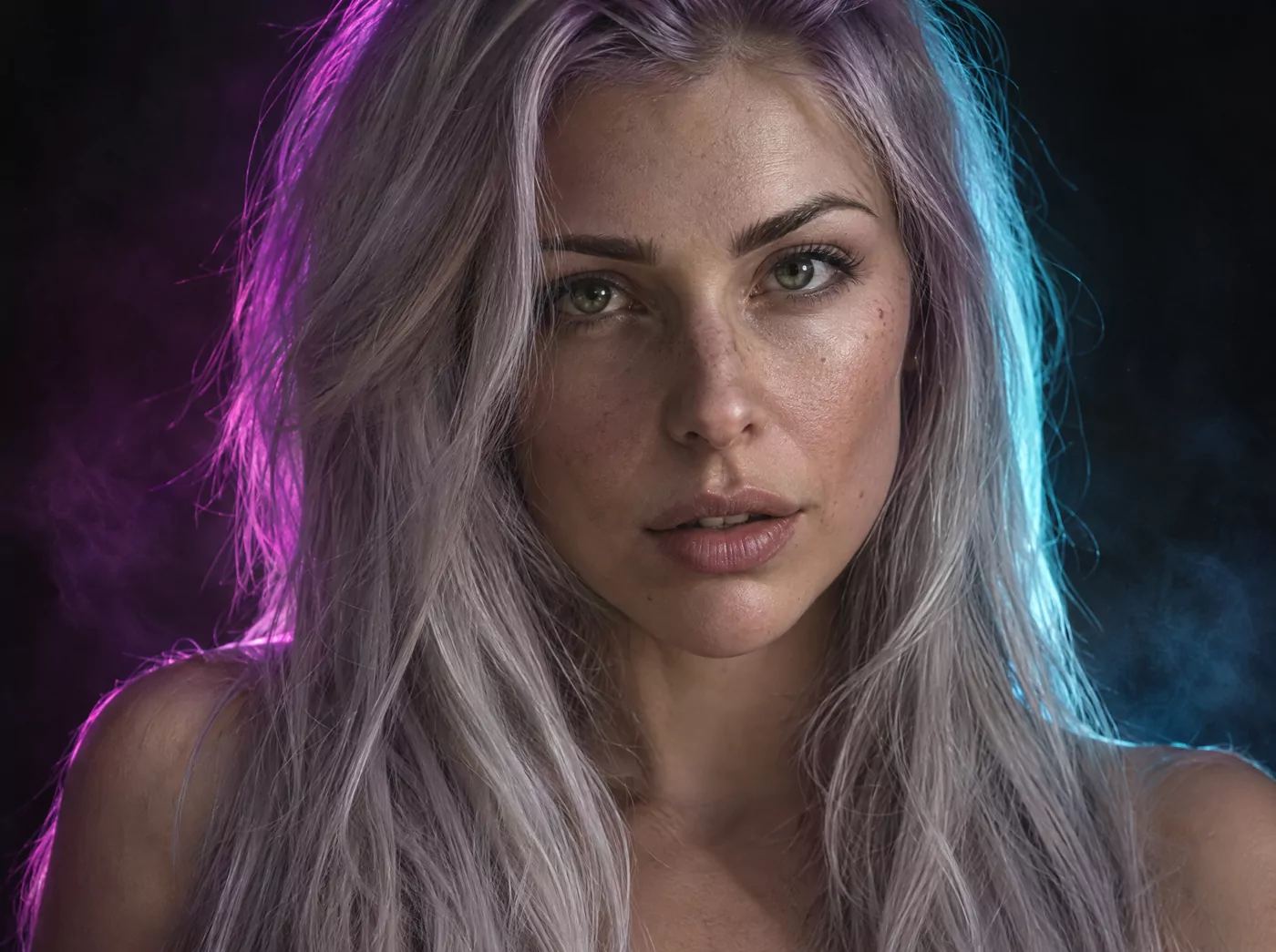 HOLOGRAM — THE NEON LINE, 170 cm — face detail, airbrush finish, frame 3 of 6